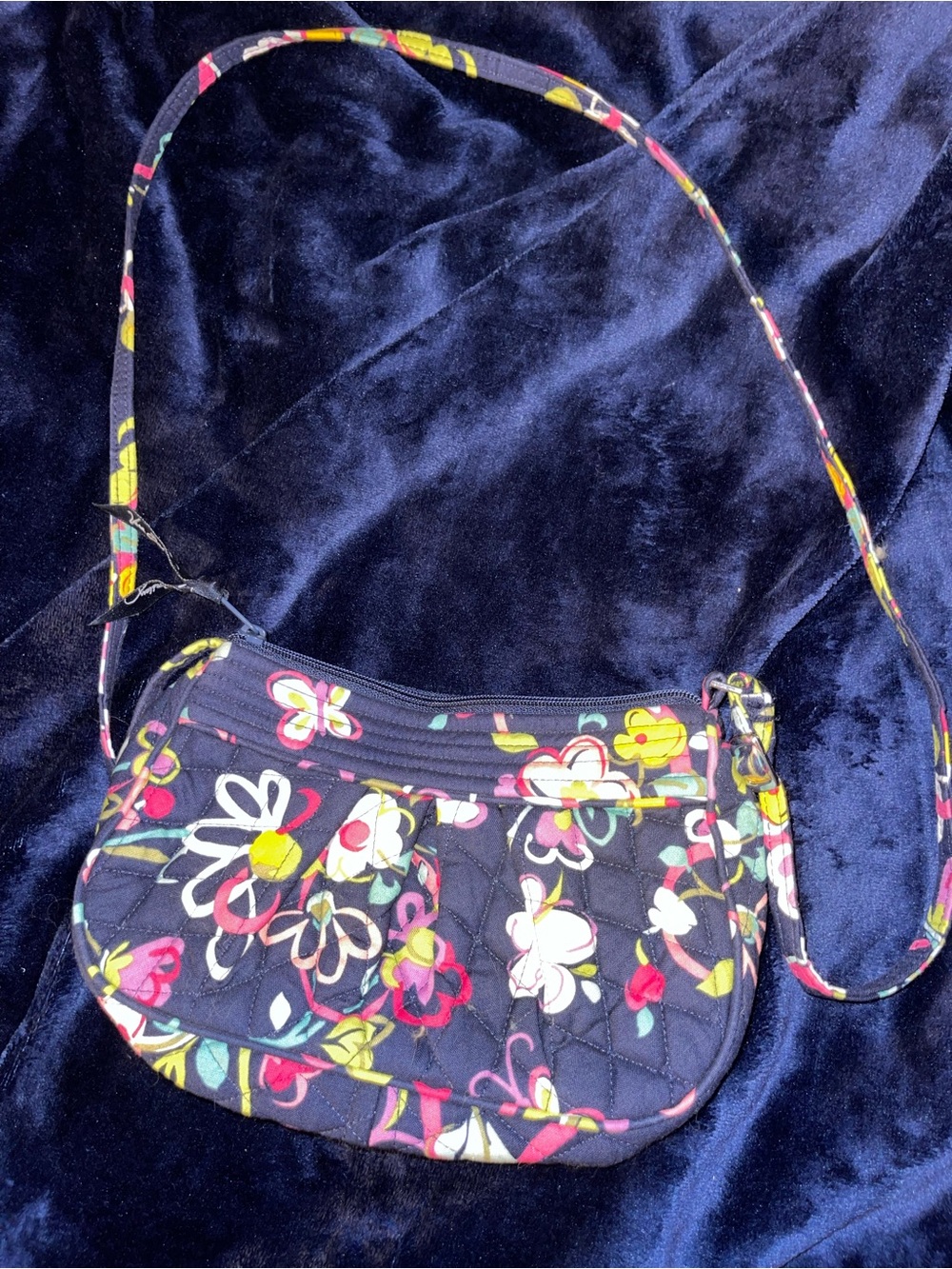 Vera Bradley Black Quilted Floral Crossbody - Pink Yellow White Green